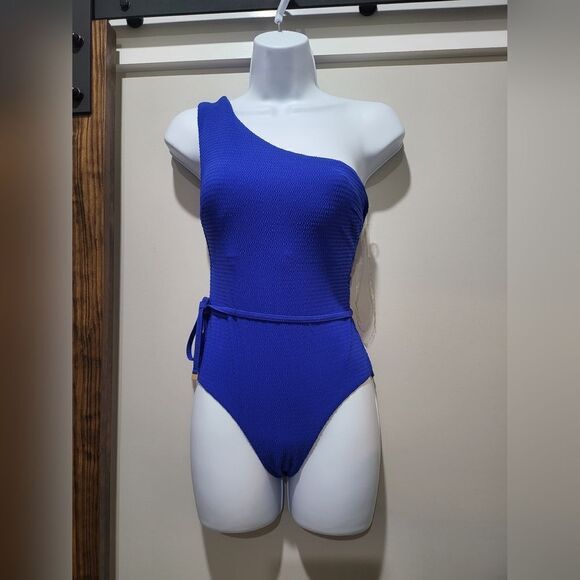 Sea Level Swim Messina One-Shoulder Tie Waist One-Piece Swimsuit NWOT sz 4 Blue - Picture 2 of 4